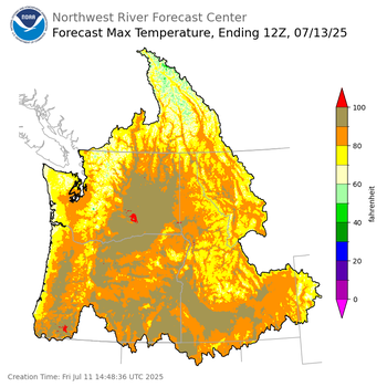 Day 2 (Saturday): Max Temperature Forecast ending Sunday, July 13 at 5 am PDT