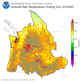 Day 3 (Sunday): Max Temperature Forecast ending Monday, July 14 at 5 am PDT