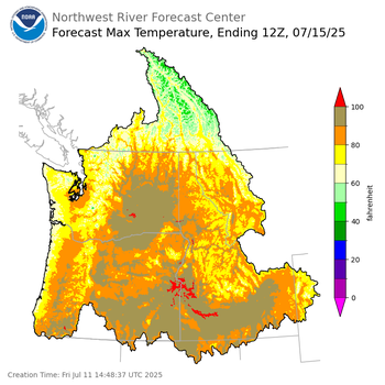 Day 4 (Monday): Max Temperature Forecast ending Tuesday, July 15 at 5 am PDT