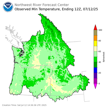 Minimum Temperatures ending Saturday, July 12 at 5 am PDT