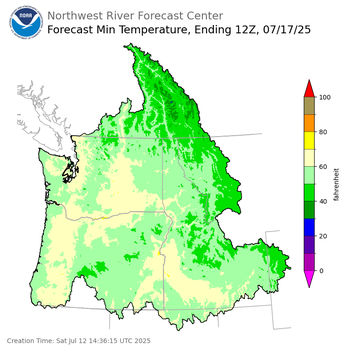 Day 5 (Wednesday): Min Temperature Forecast ending Thursday, July 17 at 5 am PDT