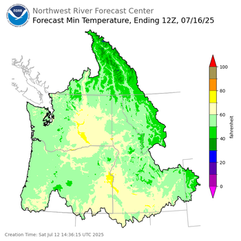 Day 4 (Tuesday): Min Temperature Forecast ending Wednesday, July 16 at 5 am PDT