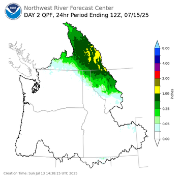 Day 2 (Monday): Precipitation Forecast ending Tuesday, July 15 at 5 am PDT