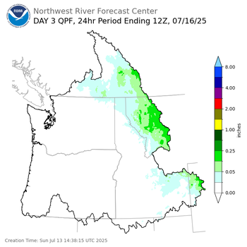 Day 3 (Tuesday): Precipitation Forecast ending Wednesday, July 16 at 5 am PDT