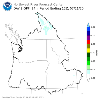 Day 8 (Sunday): Precipitation Forecast ending Monday, July 21 at 5 am PDT