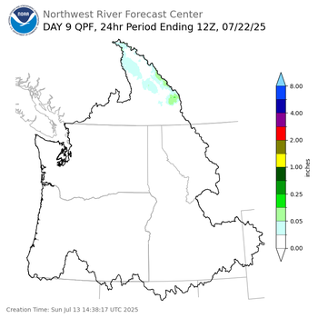 Day 9 (Monday): Precipitation Forecast ending Tuesday, July 22 at 5 am PDT