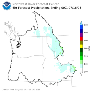 Day 3 (Tuesday): 6 Hourly Precipitation Forecast  ending Tuesday, July 15 at 5 pm PDT