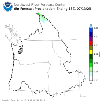 Day 1 (Sunday): 6 Hourly Precipitation Forecast ending Sunday, July 13 at 11 am PDT