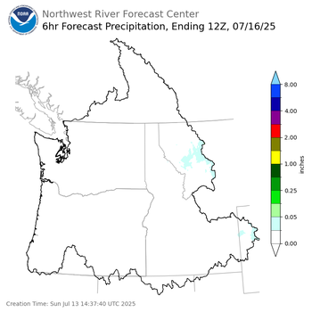 Day 3 (Tuesday): 6 Hourly Precipitation Forecast  ending Wednesday, July 16 at 5 am PDT