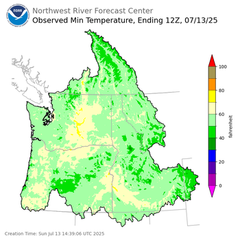 Minimum Temperatures ending Sunday, July 13 at 5 am PDT