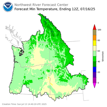Day 3 (Tuesday): Min Temperature Forecast ending Wednesday, July 16 at 5 am PDT