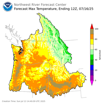Day 3 (Tuesday): Max Temperature Forecast ending Wednesday, July 16 at 5 am PDT