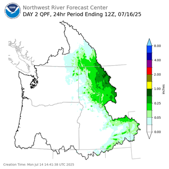 Day 2 (Tuesday): Precipitation Forecast ending Wednesday, July 16 at 5 am PDT