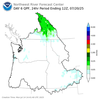 Day 6 (Saturday): Precipitation Forecast ending Sunday, July 20 at 5 am PDT