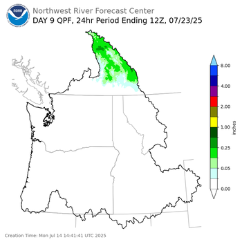 Day 9 (Tuesday): Precipitation Forecast ending Wednesday, July 23 at 5 am PDT