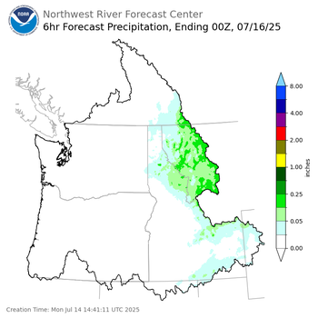 Day 2 (Tuesday): 6 Hourly Precipitation Forecast  ending Tuesday, July 15 at 5 pm PDT