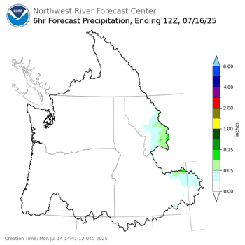 Day 2 (Tuesday): 6 Hourly Precipitation Forecast  ending Wednesday, July 16 at 5 am PDT