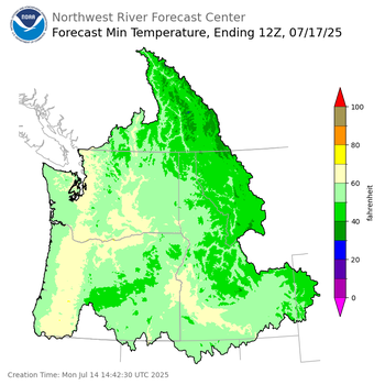 Day 3 (Wednesday): Min Temperature Forecast ending Thursday, July 17 at 5 am PDT