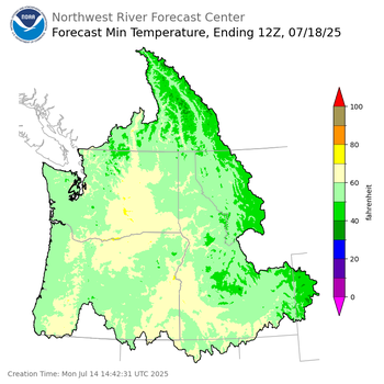 Day 4 (Thursday): Min Temperature Forecast ending Friday, July 18 at 5 am PDT