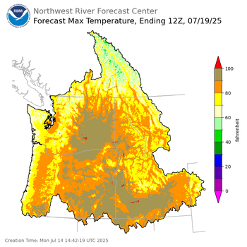 Day 5 (Friday): Max Temperature Forecast ending Saturday, July 19 at 5 am PDT