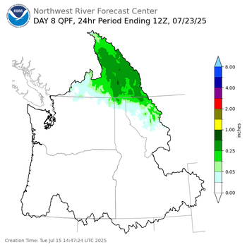 Day 8 (Tuesday): Precipitation Forecast ending Wednesday, July 23 at 5 am PDT