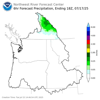 Day 3 (Thursday): 6 Hourly Precipitation Forecast  ending Thursday, July 17 at 11 am PDT