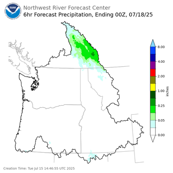 Day 3 (Thursday): 6 Hourly Precipitation Forecast  ending Thursday, July 17 at 5 pm PDT
