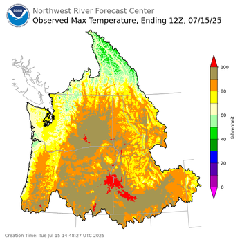 Maximum Temperatures ending Monday, July 14 at 9 pm PDT