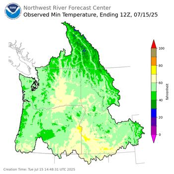 Minimum Temperatures ending Tuesday, July 15 at 5 am PDT