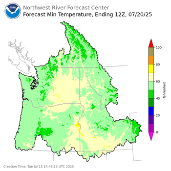 Day 5 (Saturday): Min Temperature Forecast ending Sunday, July 20 at 5 am PDT