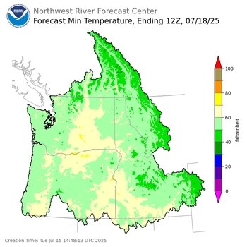Day 3 (Thursday): Min Temperature Forecast ending Friday, July 18 at 5 am PDT