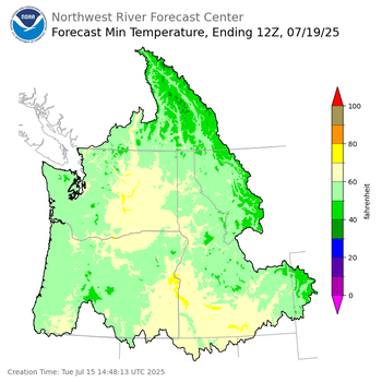 Day 4 (Friday): Min Temperature Forecast ending Saturday, July 19 at 5 am PDT