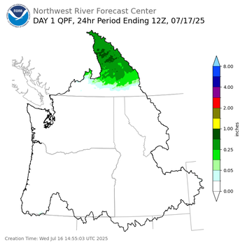 Day 1 (Wednesday): Precipitation Forecast ending Thursday, July 17 at 5 am PDT