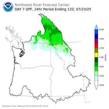Day 7 (Tuesday): Precipitation Forecast ending Wednesday, July 23 at 5 am PDT