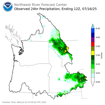 Observed Precipitation ending Wednesday, July 16 at 5 am PDT