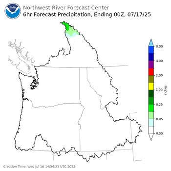 Day 1 (Wednesday): 6 Hourly Precipitation Forecast ending Wednesday, July 16 at 5 pm PDT