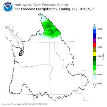 Day 1 (Wednesday): 6 Hourly Precipitation Forecast ending Thursday, July 17 at 5 am PDT