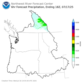 Day 2 (Thursday): 6 Hourly Precipitation Forecast  ending Thursday, July 17 at 11 am PDT