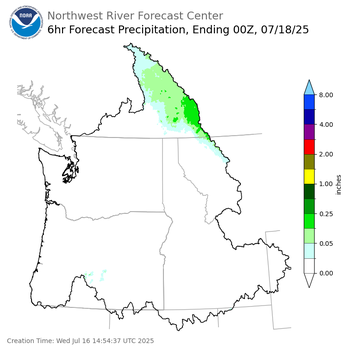 Day 2 (Thursday): 6 Hourly Precipitation Forecast  ending Thursday, July 17 at 5 pm PDT
