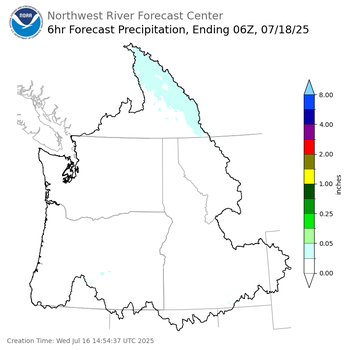 Day 2 (Thursday): 6 Hourly Precipitation Forecast  ending Thursday, July 17 at 11 pm PDT