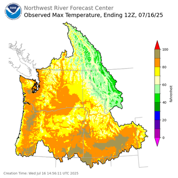 Maximum Temperatures ending Tuesday, July 15 at 9 pm PDT