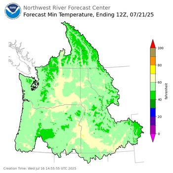 Day 5 (Sunday): Min Temperature Forecast ending Monday, July 21 at 5 am PDT