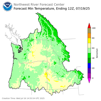 Day 3 (Friday): Min Temperature Forecast ending Saturday, July 19 at 5 am PDT
