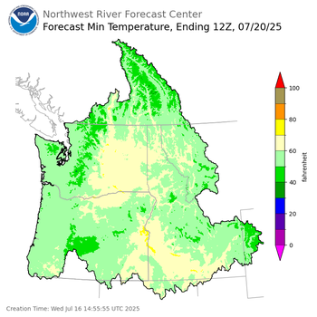 Day 4 (Saturday): Min Temperature Forecast ending Sunday, July 20 at 5 am PDT