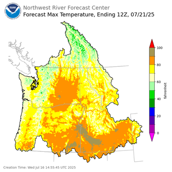 Day 5 (Sunday): Max Temperature Forecast ending Monday, July 21 at 5 am PDT