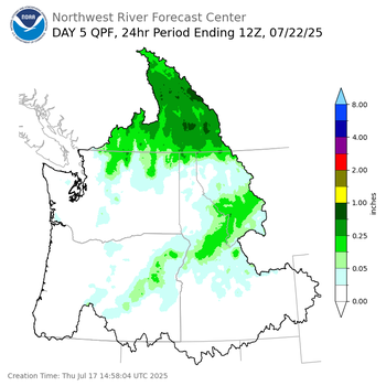 Day 5 (Monday): Precipitation Forecast ending Tuesday, July 22 at 5 am PDT