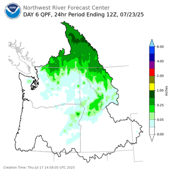 Day 6 (Tuesday): Precipitation Forecast ending Wednesday, July 23 at 5 am PDT