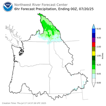 Day 3 (Saturday): 6 Hourly Precipitation Forecast  ending Saturday, July 19 at 5 pm PDT
