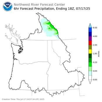 Day 1 (Thursday): 6 Hourly Precipitation Forecast ending Thursday, July 17 at 11 am PDT