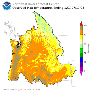Maximum Temperatures ending Wednesday, July 16 at 9 pm PDT